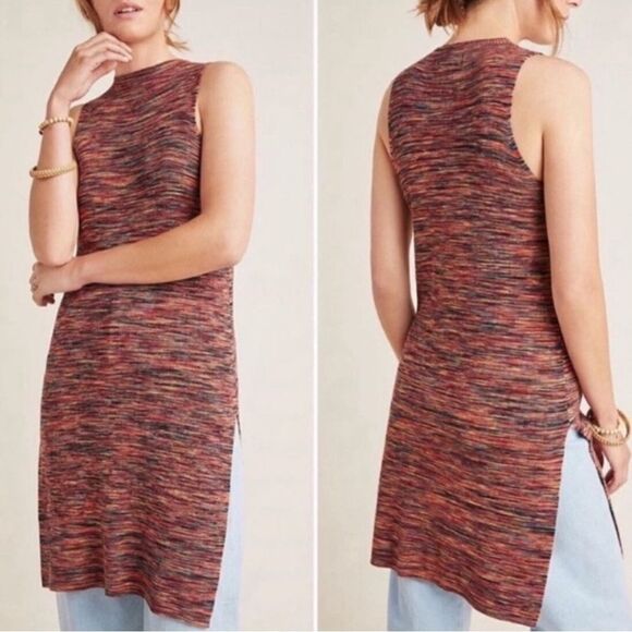 Anthropologie Tops - Anthropologie multicolor ribbed mock neck sleeveless tunic top